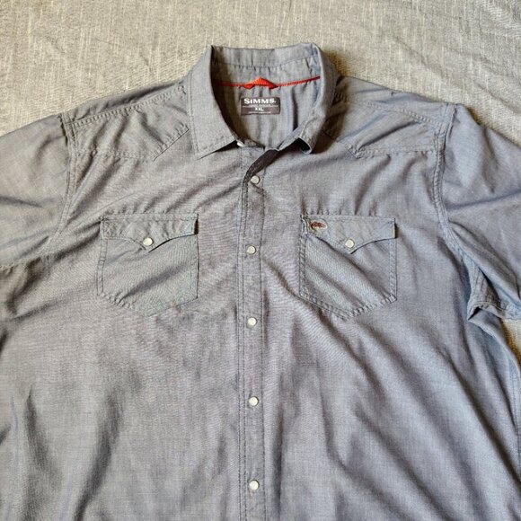 Simms Shirt Size XL Short Sleeve Pearl Snap Button Down Performance Fishing - Picture 3 of 14